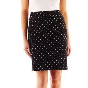 🔹️🔺️Liz Claiborne Black & White Polka Dot Print Pencil Skirt Size 6